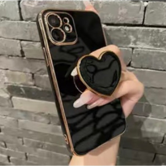 iPhone 14 Pro Max Black/Gold Case with Heart Collapsable Stand - Picture 2 of 4